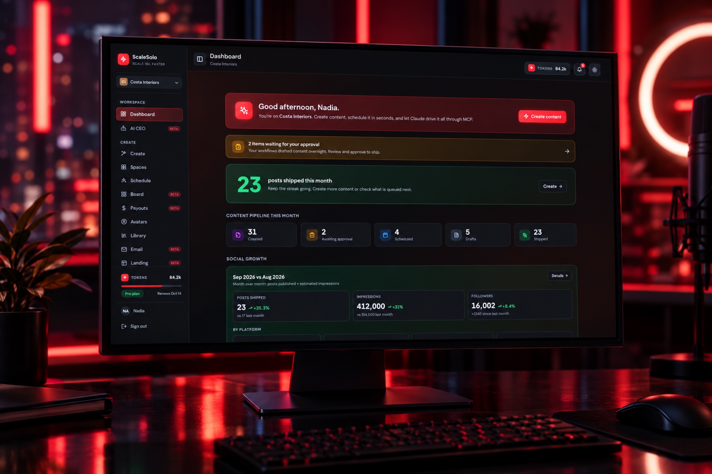 Scale Solo dashboard, cinematic render